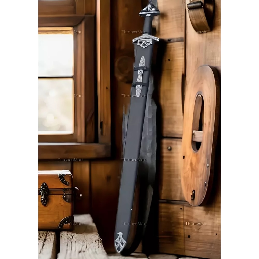 Hand Forged Damascus Steel Viking Battle Ready SwordGifts For Father WScabbard 2