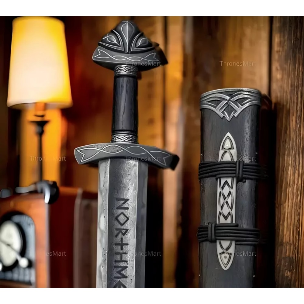 Hand Forged Damascus Steel Viking Battle Ready SwordGifts For Father WScabbard 3