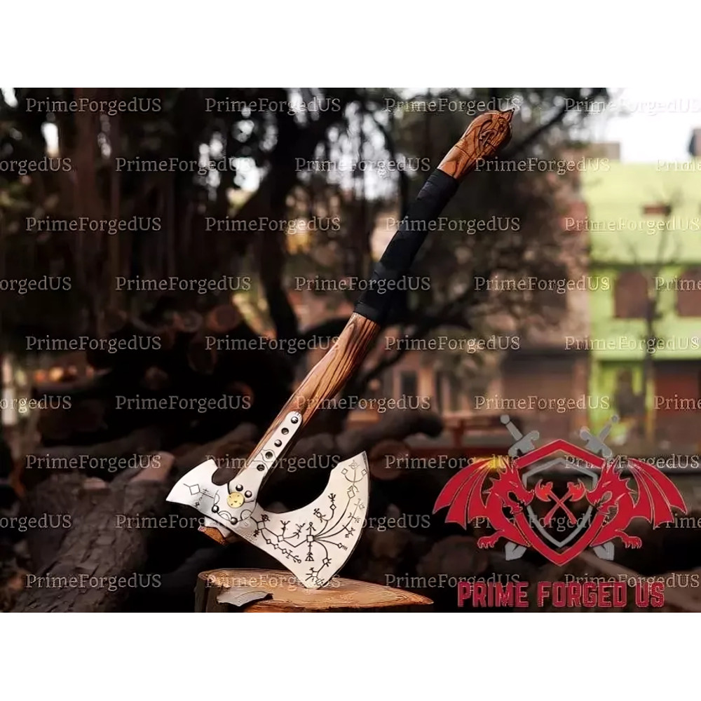 New Edition Leviathan Axe Hand Forged God Of War Axe Kratos Axe With Sheath 5