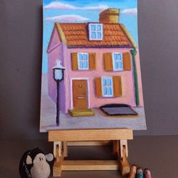 oil pastel painting "pink house"