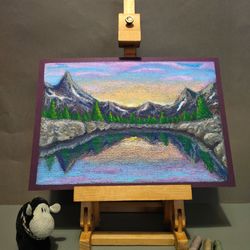 oil pastel painting "lake among the mountains"