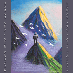 oil pastel painting png "mountains in the clouds"