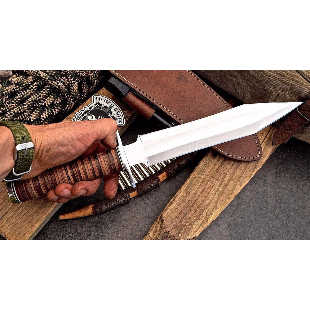 CUSTOM HANDMADE BEAUTIFULL FULL TANG D2 TOOL STEEL HUNTING KNIFE WITH LEATHER SHEATH Gift For Himhe