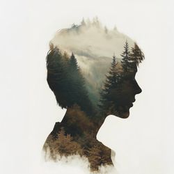 inner wilderness - digital double exposure portrait download, printable wall art, downloadable art, digital art prints