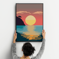 minimalist sunset and sea line art - digital download 1 | minimalist sunset art, ocean line drawing, digital download