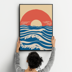 minimalist sunset and sea line art - digital download 2 | minimalist sunset art, ocean line drawing, digital download