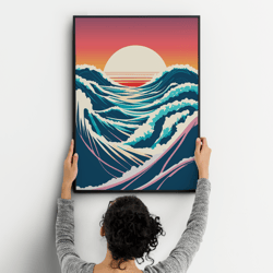 minimalist sunset and sea line art - digital download 3 | minimalist sunset art, ocean line drawing, digital download