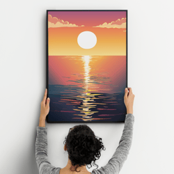 minimalist sunset and sea line art - digital download 4 | minimalist sunset art, ocean line drawing, digital download