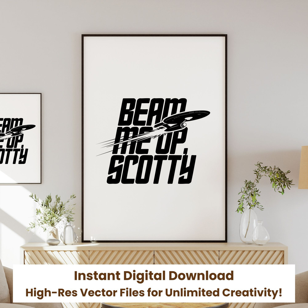 Beam Me Up Scotty SVG Star Trek Inspired Vector Design Space SciFi Quote Star Trek Quote SVG Star 0