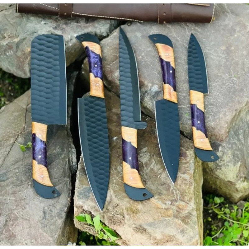 Personalised Damascus Steel Chef Set Carbon Steel Chef Knif Set For Kitchen Damascus Handmade Kitch 2