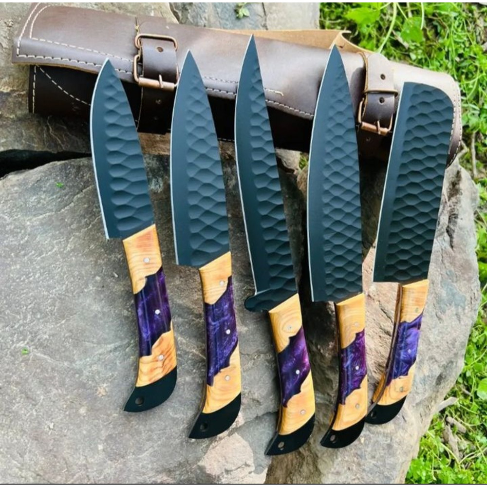 Personalised Damascus Steel Chef Set Carbon Steel Chef Knif Set For Kitchen Damascus Handmade Kitch 3