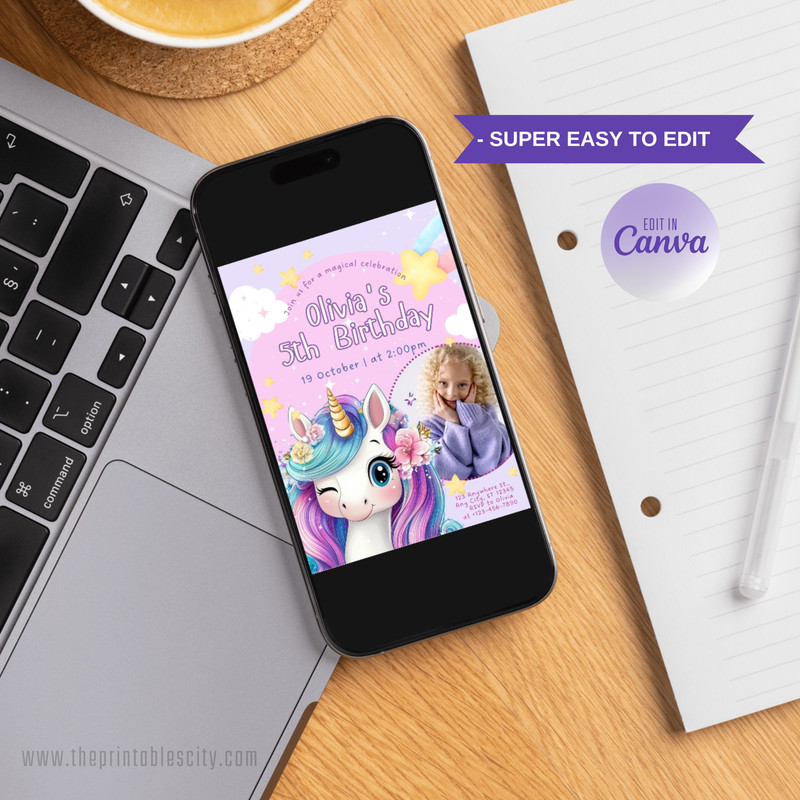 Unicorn Birthday Invitation Editable Template Rainbow Unicorn Party Invite For Girls Magical Kid Bi 8