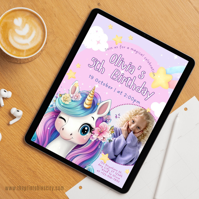 Unicorn Birthday Invitation Editable Template Rainbow Unicorn Party Invite For Girls Magical Kid Bi 7
