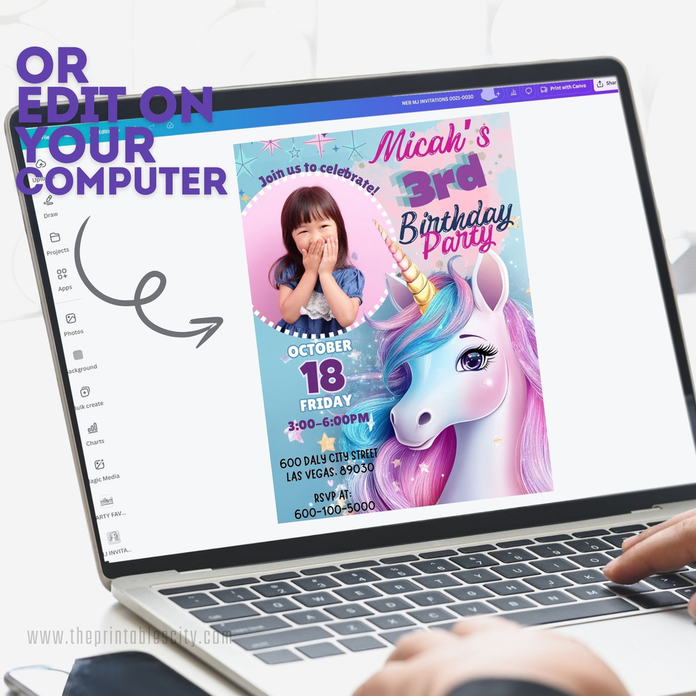 Unicorn Birthday Invitation Editable Template Rainbow Unicorn Party Invite Magical Kid Birthday Evi 3