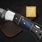 Custom Handmade Folding Knife Damascus Steel Pocket Knife With Leather Sheath 2