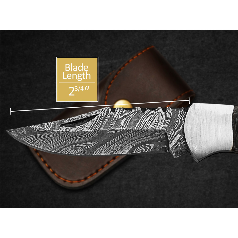 Custom Handmade Folding Knife Damascus Steel Pocket Knife With Leather Sheath 3