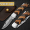 Custom Handmade Pocket Knife Damascus Steel Folding Knife With Leather Sheath 1