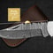 Custom Handmade Folding Knife Damascus Steel Lade Pocket Knife With Leather Sheath 2