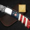 Custom Pocket Knife Handmade Damascus Folding Knives USA Texas Flag Handle Pocket Knives With Leath