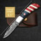 Custom Pocket Knife Handmade Damascus Folding Knives USA Texas Flag Handle Pocket Knives With Leath