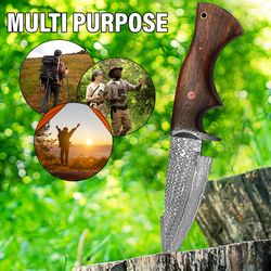 viking craft custom damascus steel hunting knife fixed blade personalized engraving ideal gift for him anniversary & bir