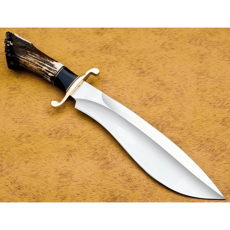 Handmade D2 Steel Bowie Knife 15 Hunting Blade Stag Antler Crown Handle Leather Sheath Outdoor K 1