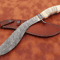 Damascus Steel Kukri Bowie Knife Camel Bone Handle 15 Vintage Hunting Knife W Leather Sheath Hunt 0