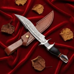 custom 216 layers damascus steel bowie knife 15" handmade hunting knife with leather sheath