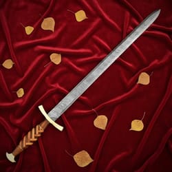 hand forged damascus steel viking sword 35" wood handle with leather sheath gift