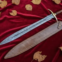 handmade damascus steel sword 35" rosewood handle with leather sheath collector gift