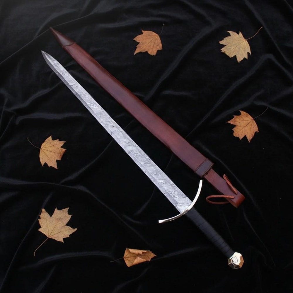Handmade Damascus Steel Viking Sword 35 Leather Sheath Father Day Gift Collector Blade 5
