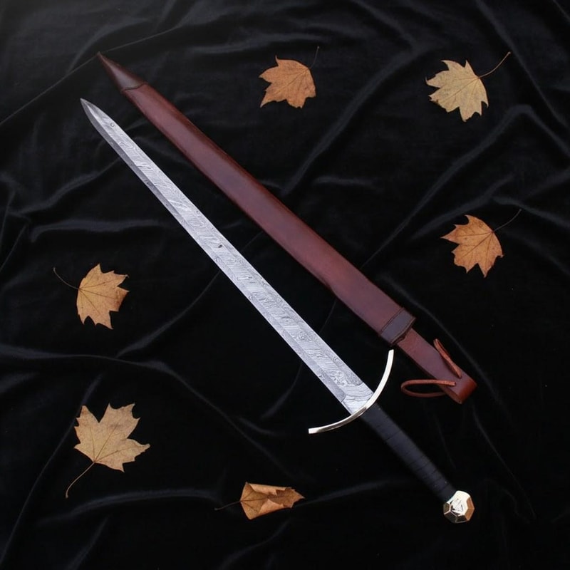 Handmade Damascus Steel Viking Sword 35 Leather Sheath Father Day Gift Collector Blade 5