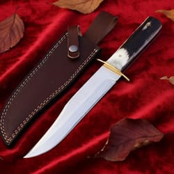 handmade stag antler bowie knife 13" stainless steel hunting knife with sheath