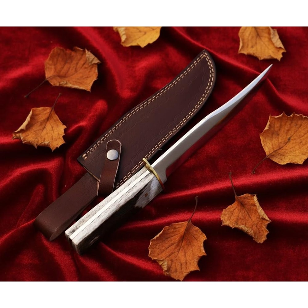 Handmade Stag Antler Bowie Knife 13 Stainless Steel Hunting Knife With Sheath 2