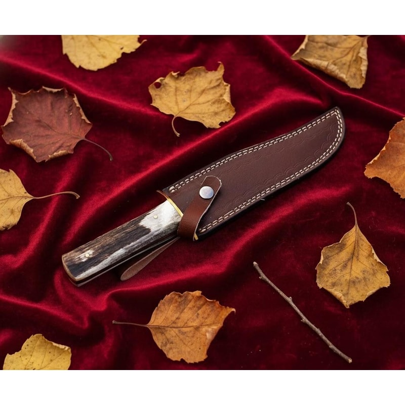 Handmade Stag Antler Bowie Knife 13 Stainless Steel Hunting Knife With Sheath 4