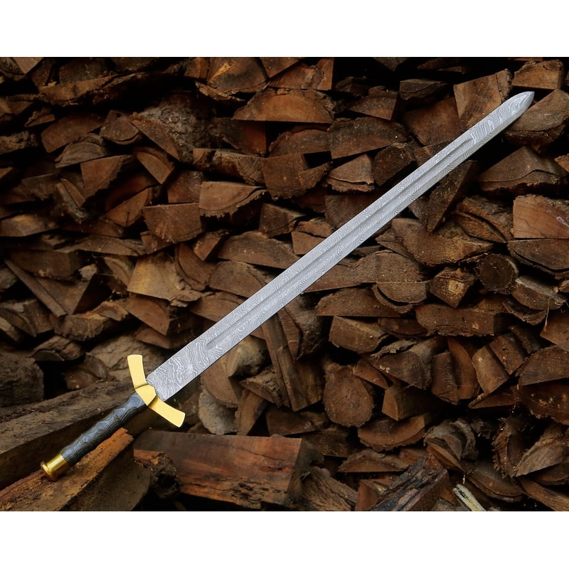Hand Forged Damascus Steel Medieval Longsword 39 Brass Guard Handmade Warrior Sword 0