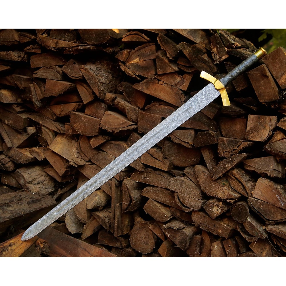 Hand Forged Damascus Steel Medieval Longsword 39 Brass Guard Handmade Warrior Sword 1