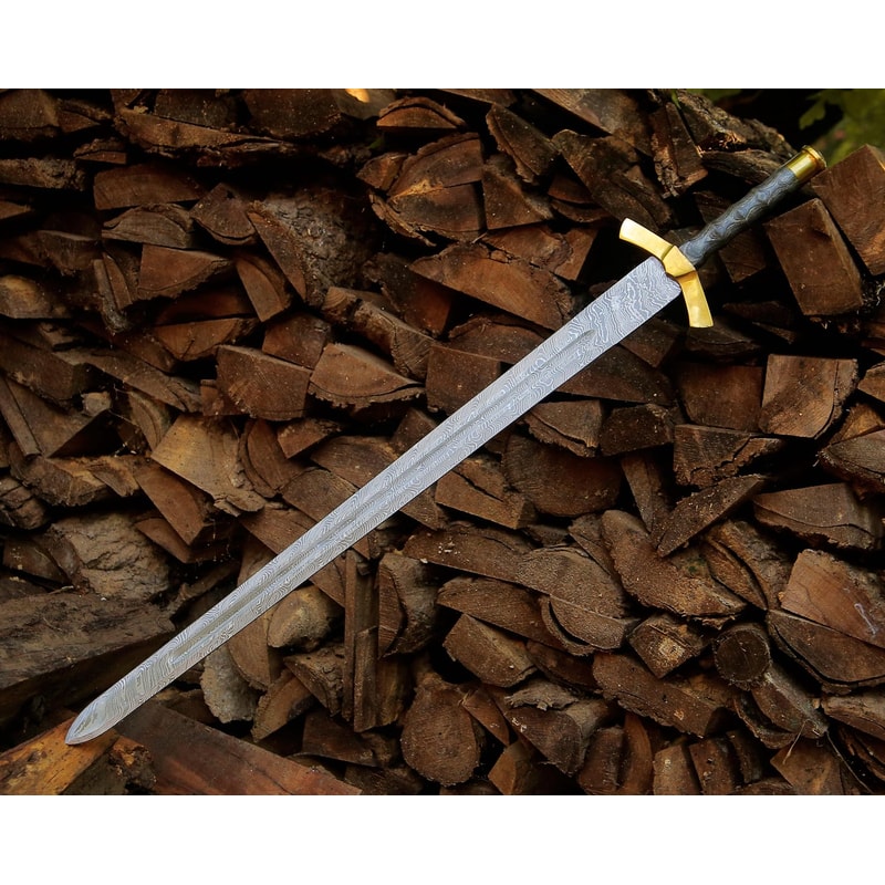 Hand Forged Damascus Steel Medieval Longsword 39 Brass Guard Handmade Warrior Sword 1