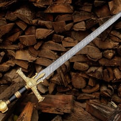 hand forged damascus steel medieval knight sword 36" gold hilt handmade collector blade