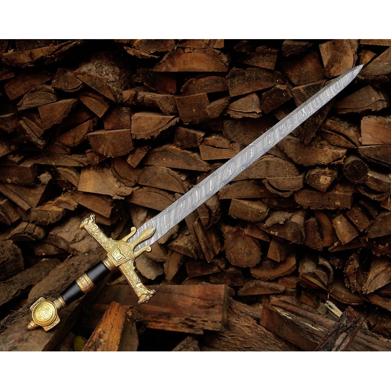 Hand Forged Damascus Steel Medieval Knight Sword 36 Gold Hilt Handmade Collector Blade 0