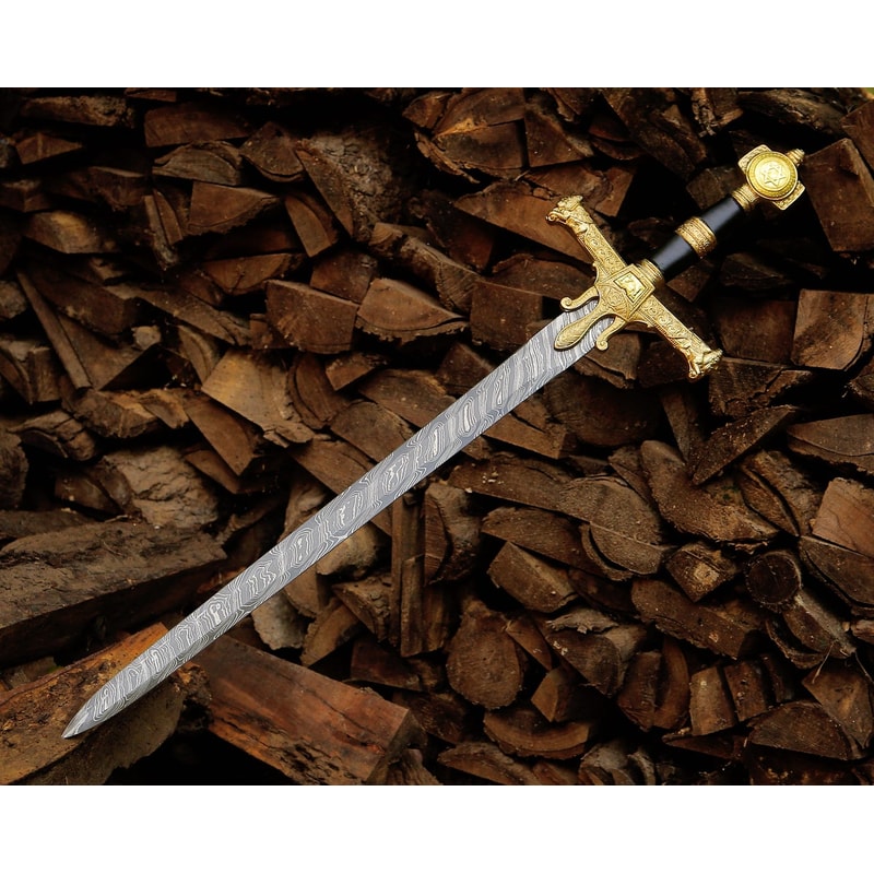Hand Forged Damascus Steel Medieval Knight Sword 36 Gold Hilt Handmade Collector Blade 2