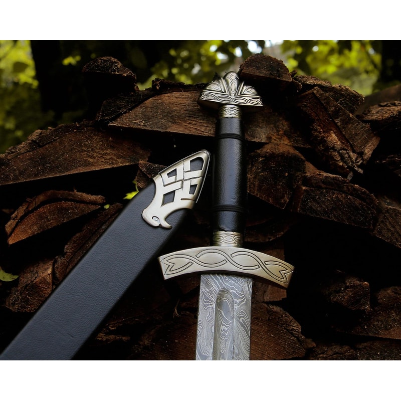 Hand Forged Damascus Sword 36 Medieval Knight Fantasy Blade With Black Scabbard 1
