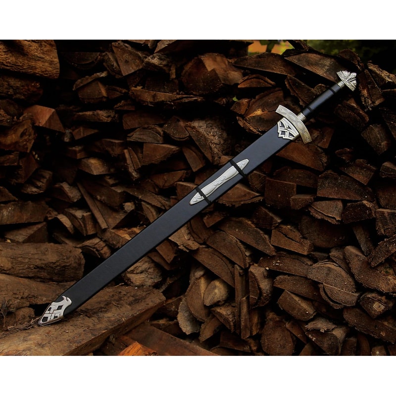 Hand Forged Damascus Sword 36 Medieval Knight Fantasy Blade With Black Scabbard 2