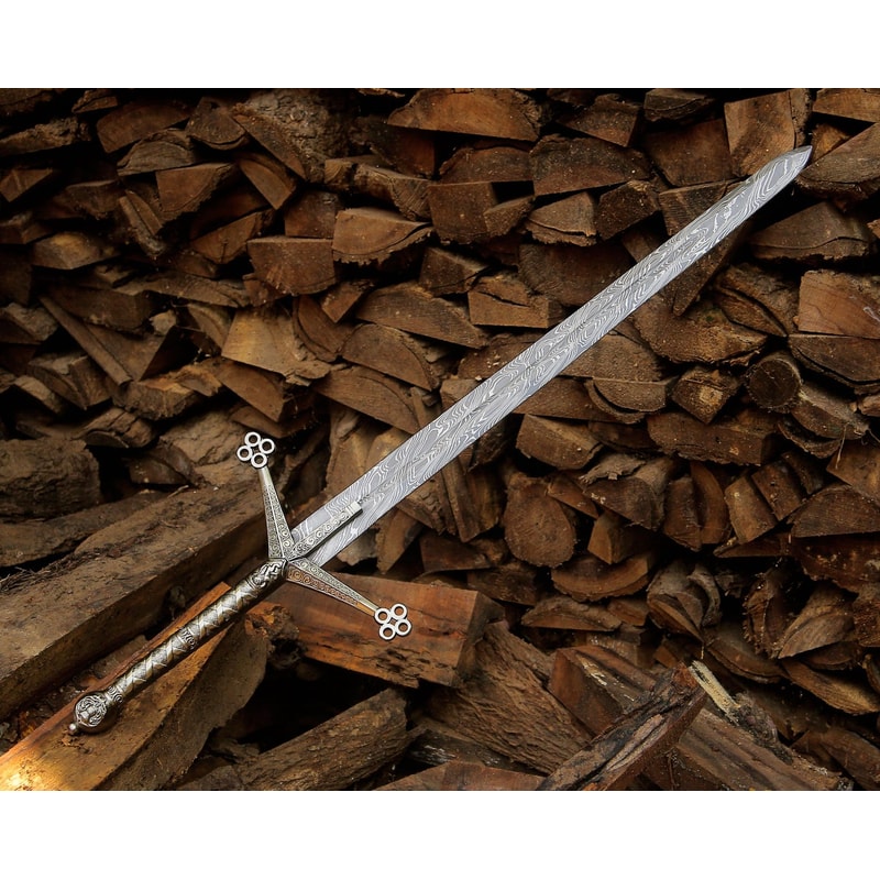 Handmade Damascus Steel Medieval Long Sword 40 Ornate Cross Guard Knight Collector 0