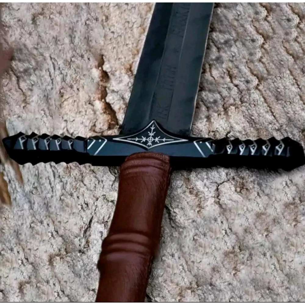 Handcrafted Carbon Steel Viking Greatsword 42 Medieval Sword With Leather Scabbard 1