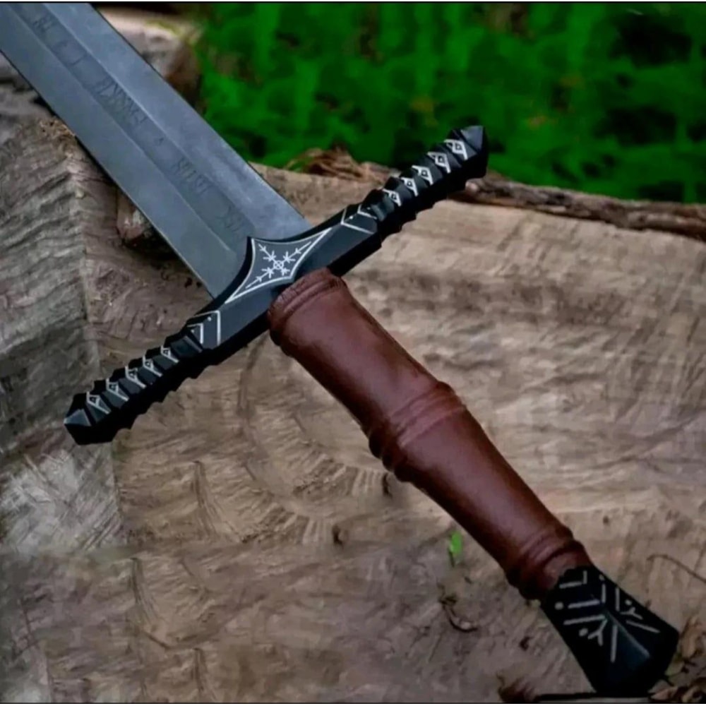 Handcrafted Carbon Steel Viking Greatsword 42 Medieval Sword With Leather Scabbard 2