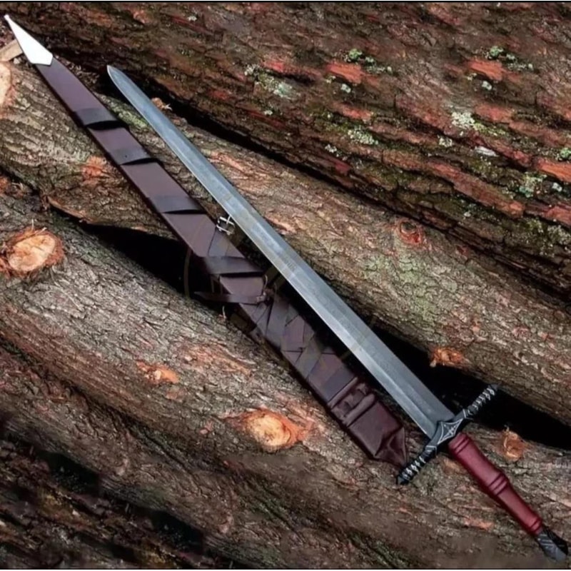 Handcrafted Carbon Steel Viking Greatsword 42 Medieval Sword With Leather Scabbard 0