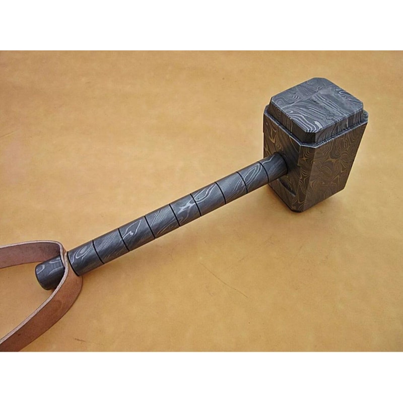 Handcrafted Viking Hammer 16 Custom Damascus Steel Mjolnir Groomsmen Gift 0