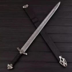 hand forged damascus steel viking sword norse rune engraved medieval fantasy collectible | wedding gift