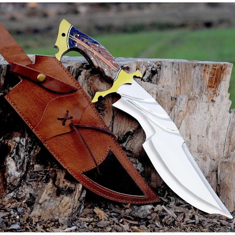 Handmade Forged Bowie Knife Stainless Steel Blade Hunting Knife With Leather Sheath 1